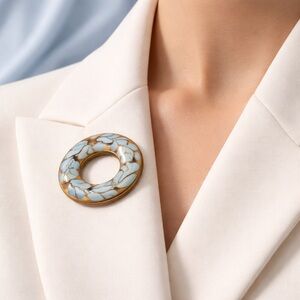 Vintage Mid Century HEB Canada Copper Blue Speckled Circle Pin Brooch